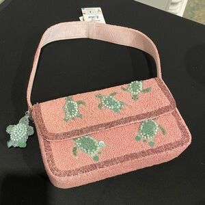 NWT Pink Beaded Turtle Design Women's hand Bag handcrafted viral vacation purse